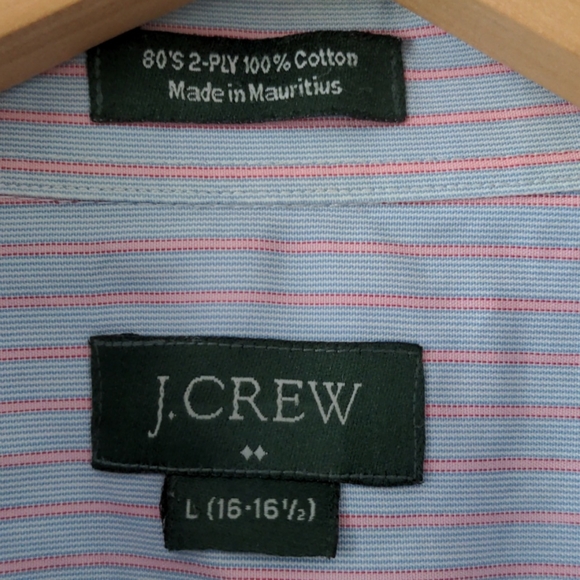 J Crew Button Down Striped Cotton Shirt Large 16/16.5 Pink Blue - Picture 3 of 5